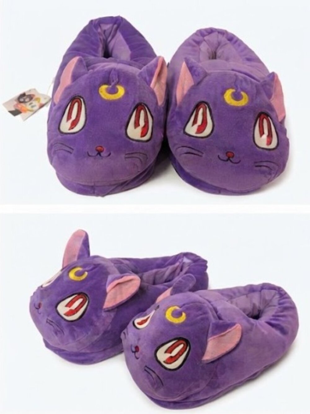 Purple Cat Plush Slippers Luna Style Anime Cosplay Teen Adult up to 10.5"